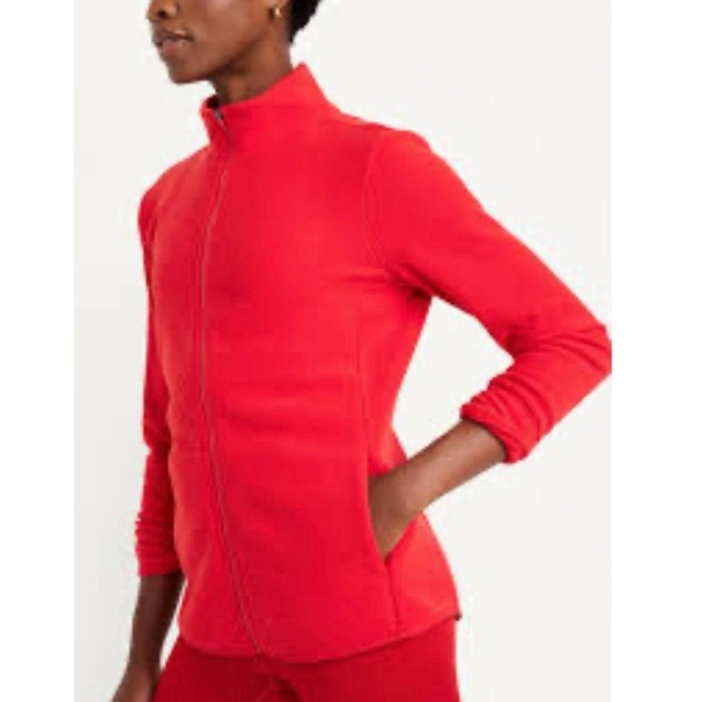 Old Navy Jacket womens Small Petite‎ Orange Micro Fleece Full Zip High Neck